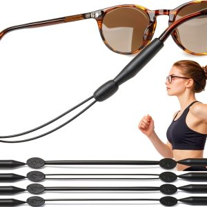 4 Pack Glasses Strap, Adjustable Anti-Slip No-Tail Sunglasses Strap, Sports Eyeglasses Straps & Eyewear Retainers for Running Fitness Reading, Neck Chain Cord for Men and Women - Black-0