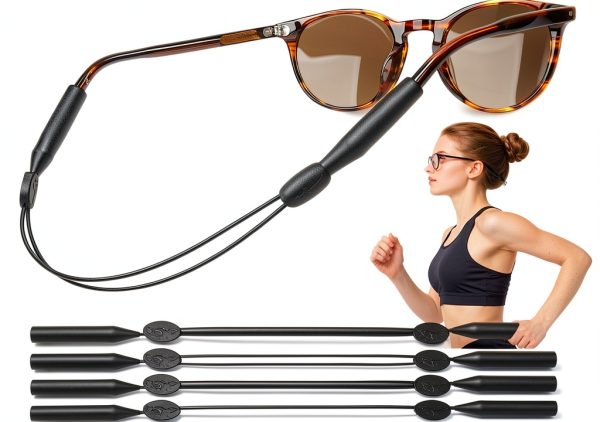 4 Pack Glasses Strap, Adjustable Anti-Slip No-Tail Sunglasses Strap, Sports Eyeglasses Straps & Eyewear Retainers for Running Fitness Reading, Neck Chain Cord for Men and Women - Black-0